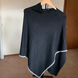 Ming Wang Black Knit Beaded Poncho Pullover Sweater